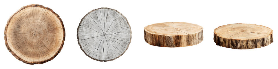 Wood Slices Set: Natural Tree Rings on White Background