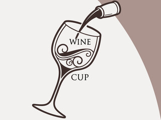 Elegant Black and White Wine Glass with Grapes and Vines , A stylized, black and white graphic of a wine glass surrounded by grape vines and swirls. 