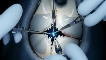 Exploring knee joint repair through arthroscopic lens with robotic assistance and skilled surgeon.