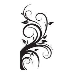 Fototapeta premium Black and white floral design with swirls and leaves art