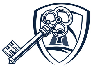 Vintage Key and Padlock, a symbol of security and secrets. A stylized, graphic illustration of an antique key and padlock, evoking a sense of security, secrecy, and history.