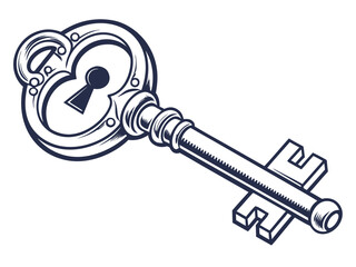 Vintage Key and Padlock, a symbol of security and secrets. A stylized, graphic illustration of an antique key and padlock, evoking a sense of security, secrecy, and history.