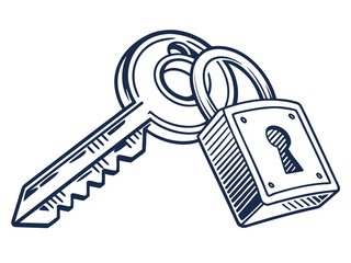 Vintage Key and Padlock, a symbol of security and secrets. A stylized, graphic illustration of an antique key and padlock, evoking a sense of security, secrecy, and history.
