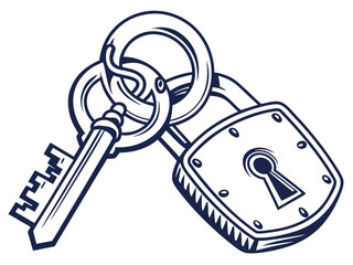 Vintage Key and Padlock, a symbol of security and secrets. A stylized, graphic illustration of an antique key and padlock, evoking a sense of security, secrecy, and history.