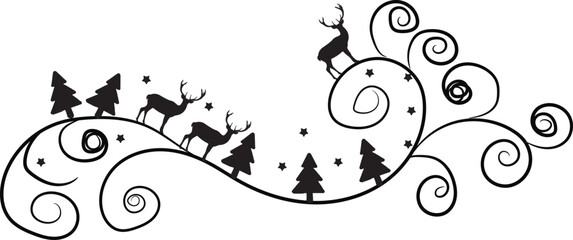 Elegant Christmas Deer and Tree Silhouette Border Design for Holiday Projects