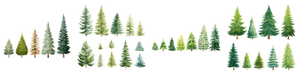 Obraz premium Watercolor Christmas Trees Collection: Evergreen Trees Isolated on White