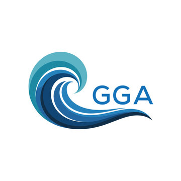 GGA Wave Ocean Logo Design with Text GGA, GGA Later Logo, Blue Wave Icon with Company Name. 
