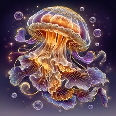 Surreal glowing jellyfish in ocean artwork high resolution picture