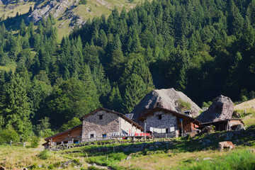 The Alpine huts (Italian: baite) known as Ferdy Wild. Ornica, Orobie(Bergamo Alps), Lombardy, Italy