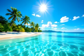 Fototapeta premium Tropical Paradise Beach with Palm Trees and Crystal Clear Water