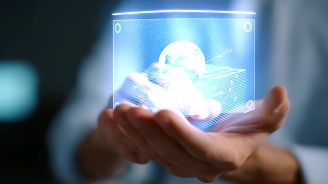A dynamic holographic display showcasing neural network visualizations in deep learning, highlighting AI innovation, data processing, machine learning models and predictive analytics.