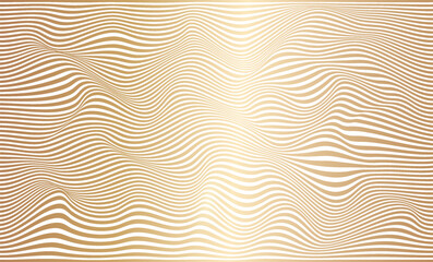 Optical Illusion Effect. Dynamic texture with wavy lines. Abstract background. Gold Distorted glitch lines. Vector Abstract Geometric Background