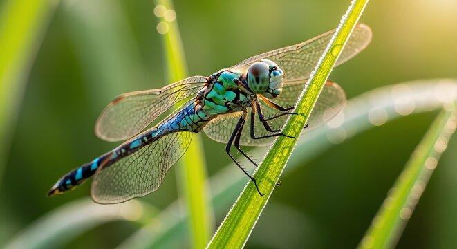 dragonfly on a green leaf - Powered by Adobe