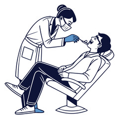 Obraz premium Dentist performing oral checkup on a patient in a clinic chair, perfect for healthcare, medical, and dental treatment design projects