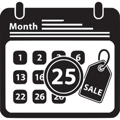 Calendar icon with sale tag isolated on white background representing christmas sale, holiday discounts, and special offers for promotional events and business planning