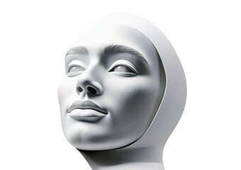 Artistic white face sculpture studio 3d model minimalist, isolated on transparent or white background