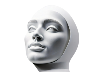 Artistic white face sculpture studio 3d model minimalist, isolated on transparent or white background