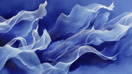 Obraz premium Abstract design featuring flowing, translucent shapes in shades of light and dark blue.