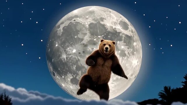 Bear dancing in front of a full moon