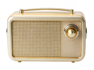 Vintage gold radio with speaker isolated on transparent background, a classic audio device for music and entertainment, perfect for retro style lovers