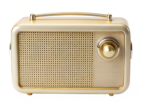 Vintage gold radio with speaker isolated on transparent background, a classic audio device for music and entertainment, perfect for retro style lovers