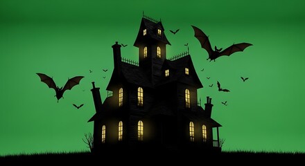 Spooky Haunted House with Bats