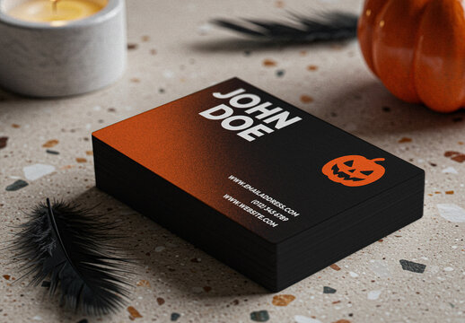 Halloween Business Card Stack Mockup
