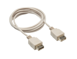 Light beige, coiled USB cable with connectors