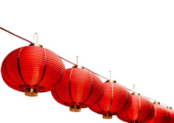 Red Chinese lanterns decoration for Chinese new year celebration isolated on transparent or white background