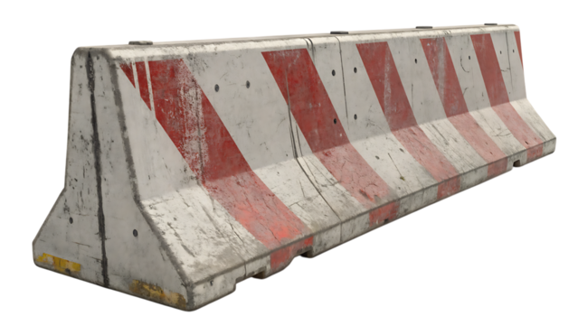 Concrete Barrier Block (Jersey Barrier) with Weathered Streaks – Isolated on Transparent Background, AI Generated