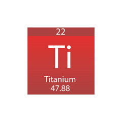 Ti Titanium Transition metal Chemical Element Periodic Table. Simple flat square vector illustration, simple clean style Icon with molar mass and atomic number for Lab, science or chemistry class.