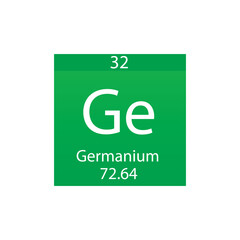 Ge Germanium Metalloid Chemical Element Periodic Table. Simple flat square vector illustration, simple clean style Icon with molar mass and atomic number for Lab, science or chemistry class.
