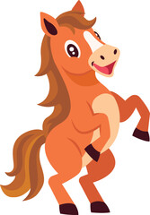Cartoon illustration of happy cute horse rear up pose with front legs raise up