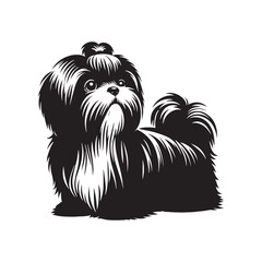 "Elegant Shih Tzu Vector Silhouette Artwork Featuring Distinctive Toy Dog Breed Outline, Fluffy Fur, Loyal Pet Companion Design for Logos, Prints, Clipart, Home Décor, and Creative Projects"
