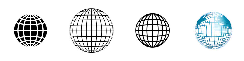 Globe Vector Icons: Minimalist World Map Graphics for UI Design