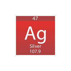 Ag Silver Transition metal Chemical Element Periodic Table. Simple flat square vector illustration, simple clean style Icon with molar mass and atomic number for Lab, science or chemistry class.