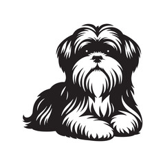 "Elegant Shih Tzu Vector Silhouette Artwork Featuring Distinctive Toy Dog Breed Outline, Fluffy Fur, Loyal Pet Companion Design for Logos, Prints, Clipart, Home Décor, and Creative Projects"
