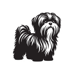 "Elegant Shih Tzu Vector Silhouette Artwork Featuring Distinctive Toy Dog Breed Outline, Fluffy Fur, Loyal Pet Companion Design for Logos, Prints, Clipart, Home Décor, and Creative Projects"
