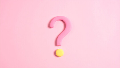 Question mark on pink background. FAQ and QA. Problem solution.