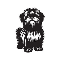 "Elegant Shih Tzu Vector Silhouette Artwork Featuring Distinctive Toy Dog Breed Outline, Fluffy Fur, Loyal Pet Companion Design for Logos, Prints, Clipart, Home Décor, and Creative Projects"
