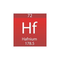 Hf Hafnium Transition metal Chemical Element Periodic Table. Simple flat square vector illustration, simple clean style Icon with molar mass and atomic number for Lab, science or chemistry class.