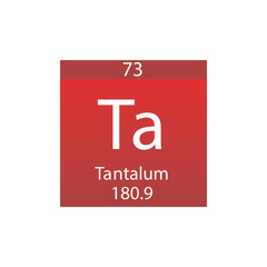 Ta Tantalum Transition metal Chemical Element Periodic Table. Simple flat square vector illustration, simple clean style Icon with molar mass and atomic number for Lab, science or chemistry class.