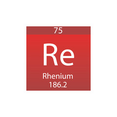 Re Rhenium Transition metal Chemical Element Periodic Table. Simple flat square vector illustration, simple clean style Icon with molar mass and atomic number for Lab, science or chemistry class.