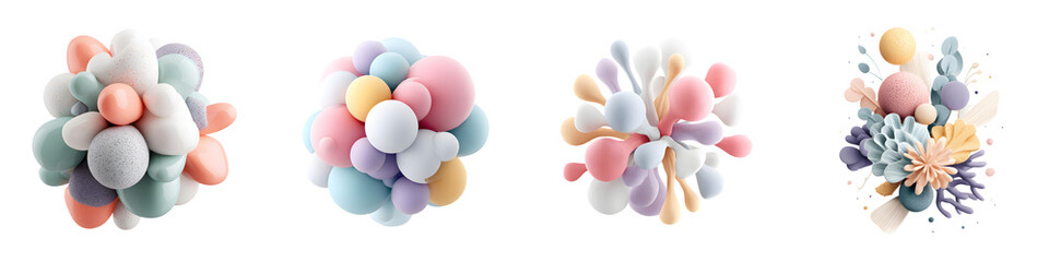 Pastel Abstract 3D Shapes on White Background