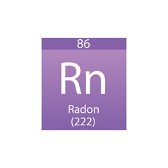 Rn Radon Noble gas Chemical Element Periodic Table. Simple flat square vector illustration, simple clean style Icon with molar mass and atomic number for Lab, science or chemistry class.