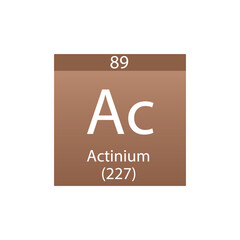 Ac Actinium Actinoid Chemical Element Periodic Table. Simple flat square vector illustration, simple clean style Icon with molar mass and atomic number for Lab, science or chemistry class.