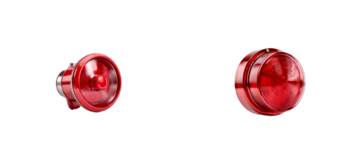 Pair of Red Warning Lights with Textured Lenses and Metallic Housings, cut out transparent