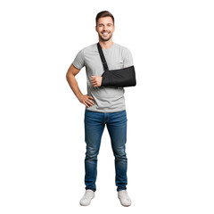 man with an injured arm on Isolated transparent background png. generated with AI