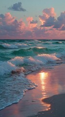 Pink sunset over turquoise waves