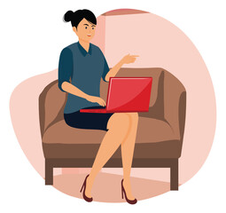 Professional Woman Working on Laptop While Sitting on Comfortable Couch.